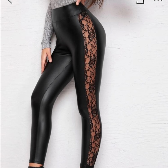 Pants - Contrast Lace Leggings Black Large L Sexy